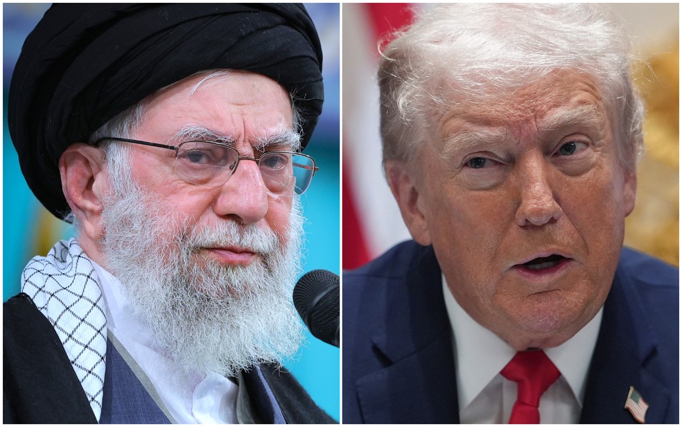 Ali Khamenei e Donald Trump — Foto: Gabinete do Líder Supremo do Irã via AP; AP Photo/Evan Vucci