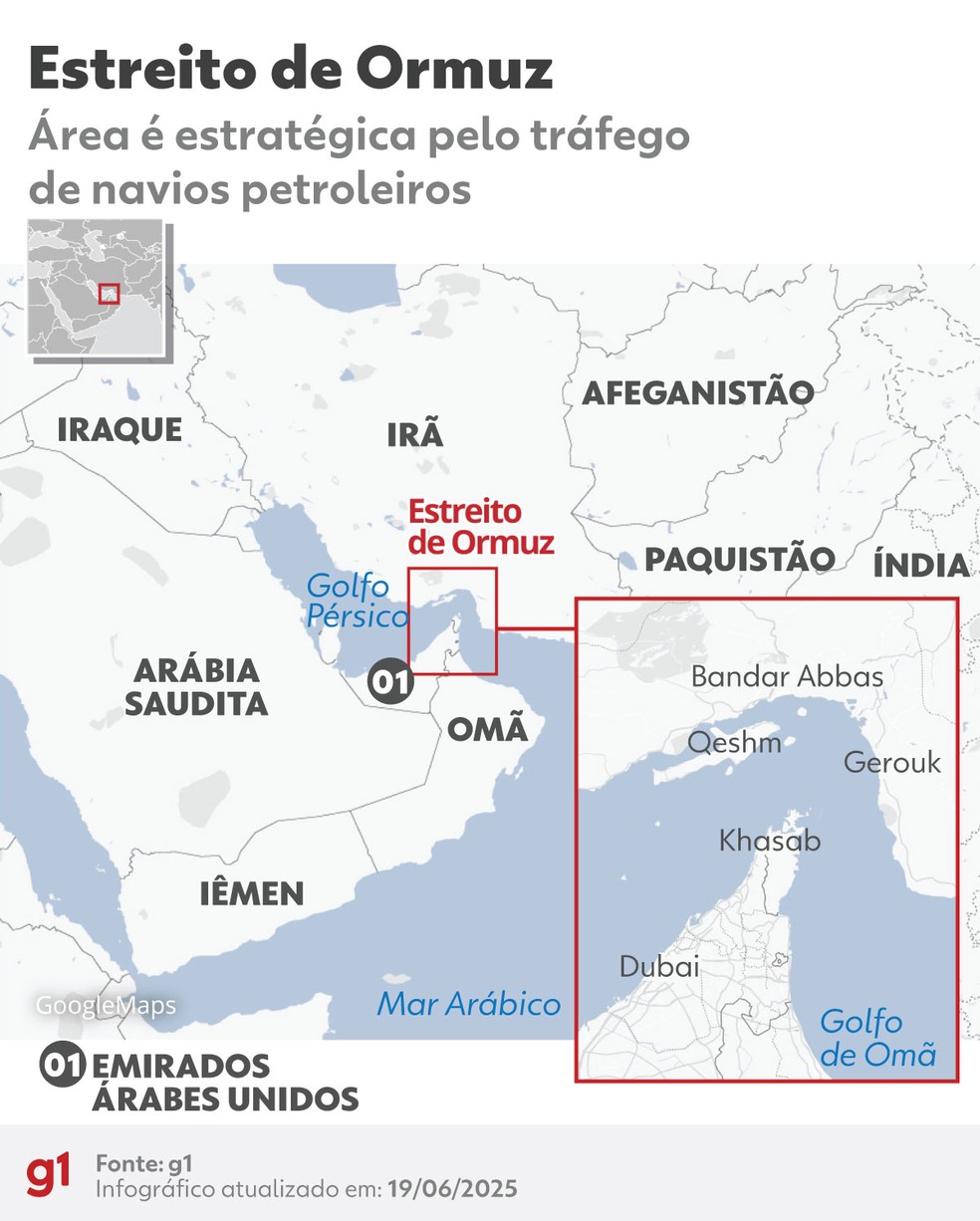 Estreito de Ormuz — Foto: Arte/g1