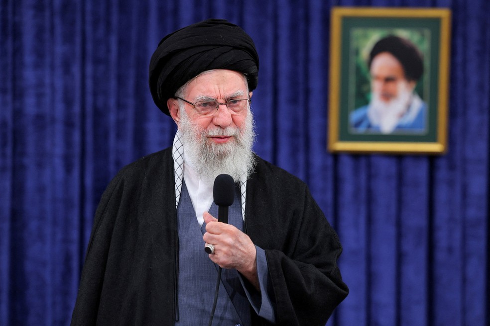 O líder supremo do Irã, aiatolá Ali Khamenei, discursa em 9 de fevereiro de 2026 — Foto: WANA via Reuters