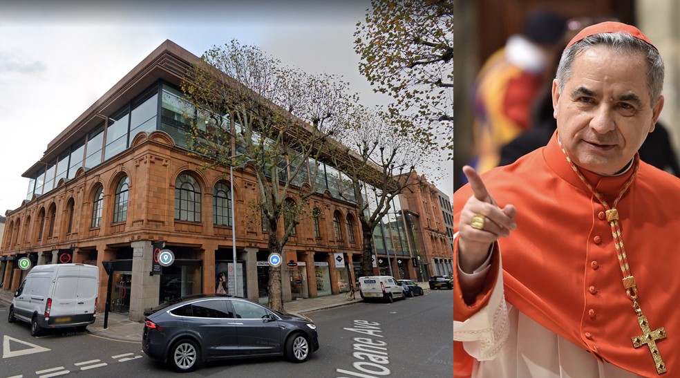 Vaticano pode perder R$ 750 milhões com venda de imóvel em Londres; cardeal italiano Dom Angelo Becciu é réu com mais 8 pessoas no tribunal criminal do Vaticano — Foto: Montagem g1