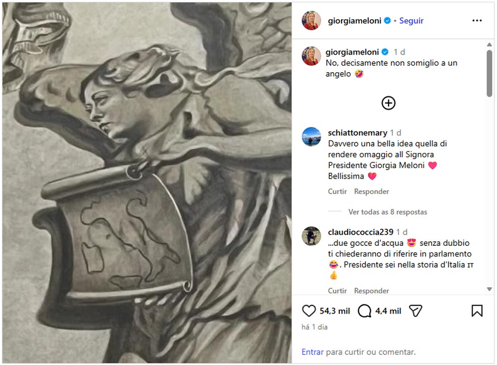 Giorgia Meloni publicou em seu perfil no Instagram a pintura — Foto: Reprodução/Instagram/@giorgiameloni