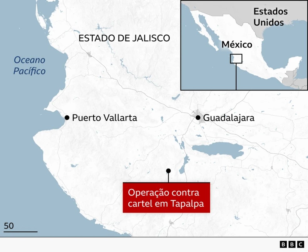 O cartel Jalisco Nova Geração, que era comandado por El Mencho, atua com base no oeste do México — Foto: BBC