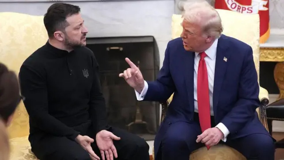 Trump repreendeu Zelensky publicamente na Casa Branca em fevereiro de 2025. — Foto: Getty Images via BBC