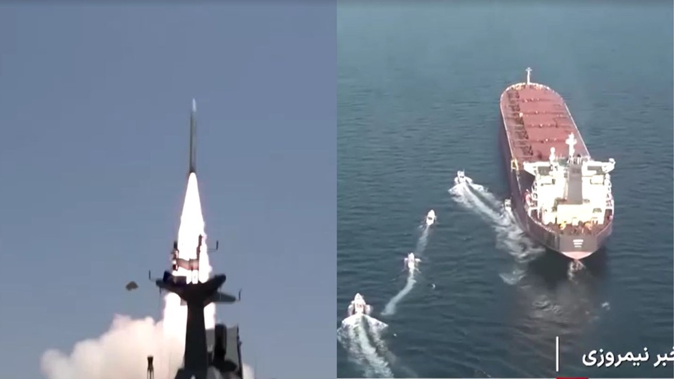Irã divulga imagens de exercícios militares da Guarda Revolucionária Islâmica no Estreito de Ormuz em 17 de fevereiro de 2026. — Foto: Wana via Reuters