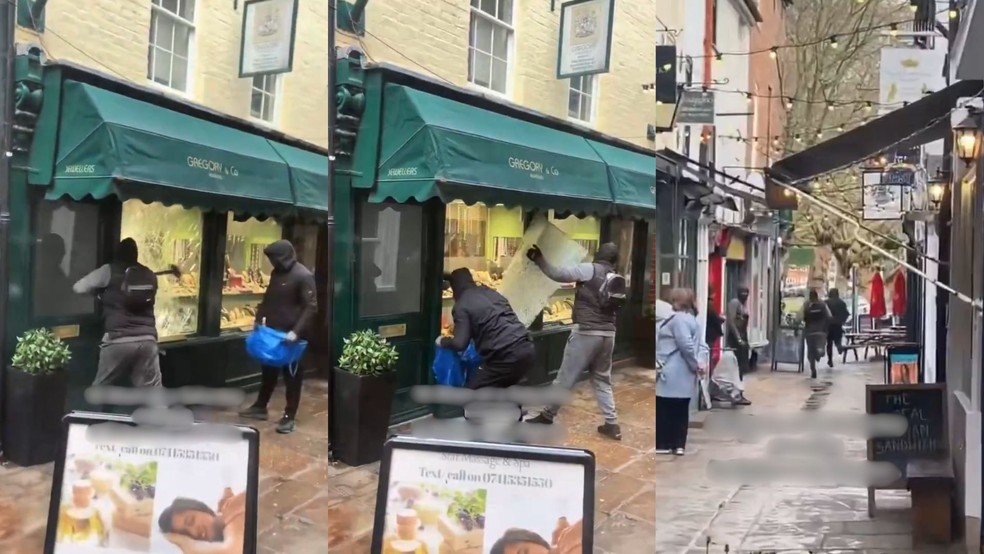 Ladrões roubam joalheria com marreta em plena luz do dia em Londres em 31 de janeiro de 2026. — Foto: Reprodução/redes sociais