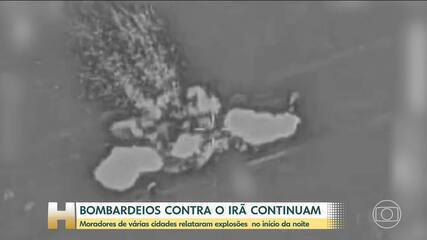 Bombardeios contra o Irã continuam, com relatos de explosão no início da noite