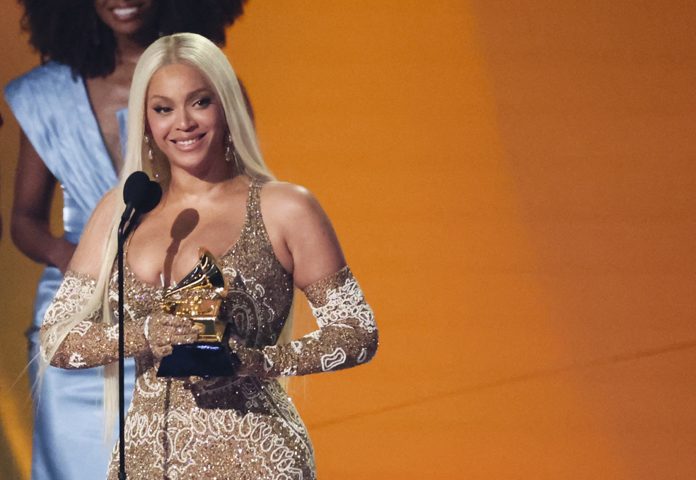 Beyoncé vence Grammy de Álbum do Ano com 'Cowboy Carter' em 3 de fevereiro de 2025. — Foto: REUTERS/Mario Anzuoni