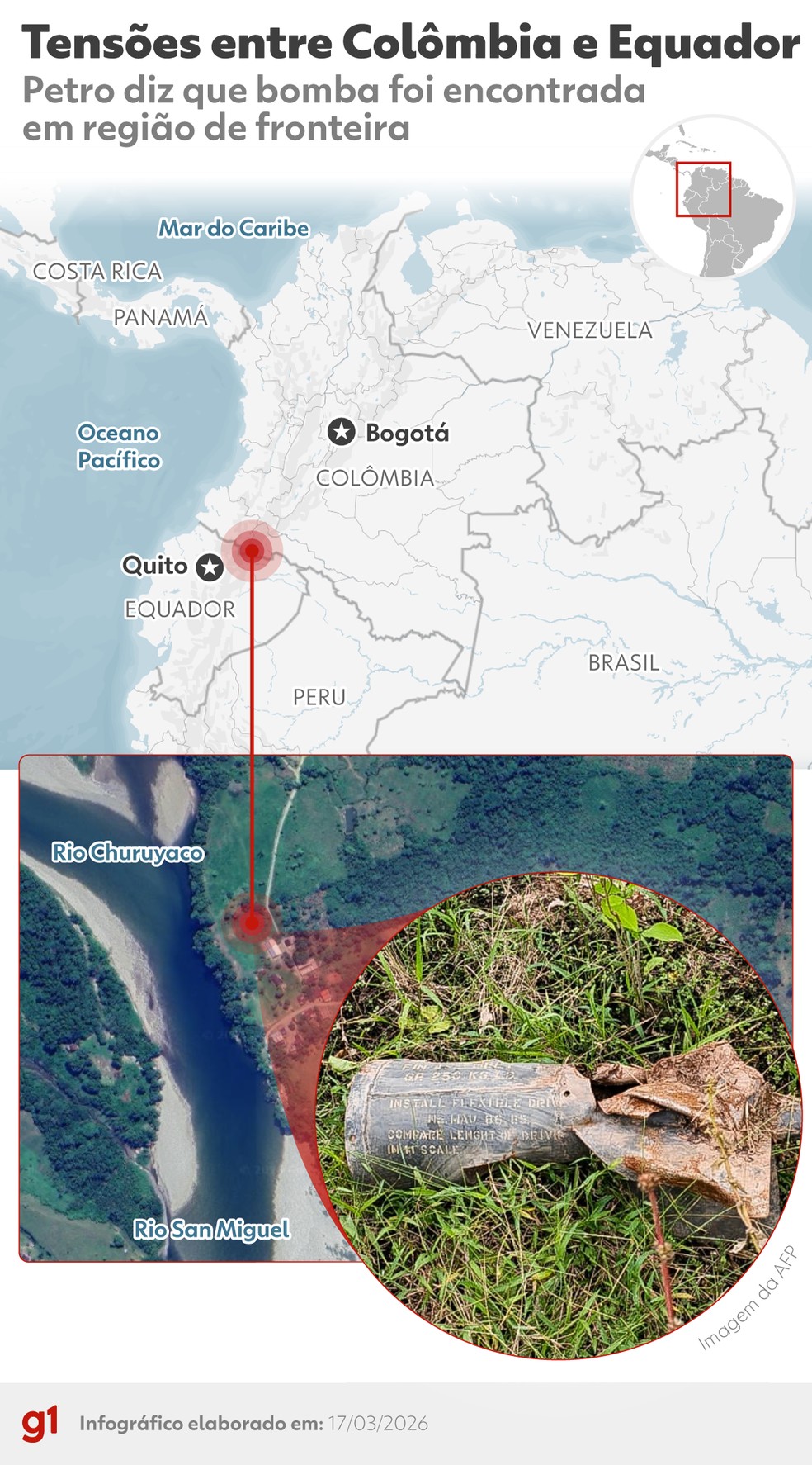 Tensões entre Colômbia e Equador — Foto: Alberto Correa/Arte g1