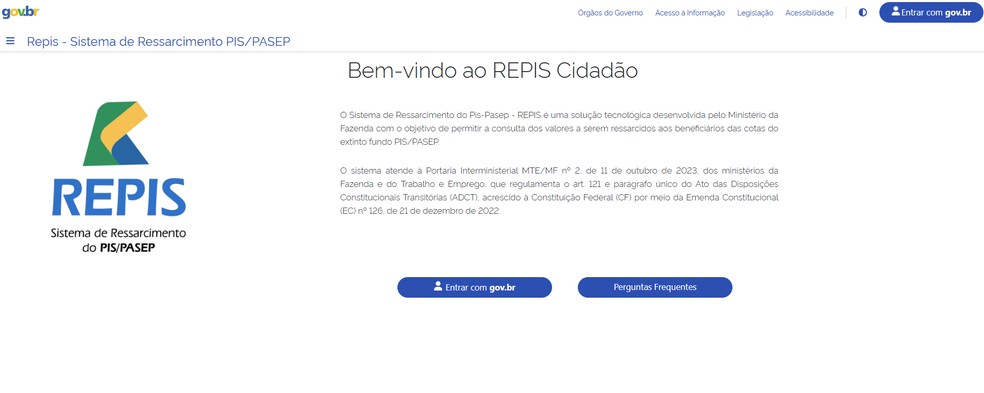 REPIS Cidadão, site lançado pelo Ministério da Fazenda para facilitar consulta e saque do antigo PIS/Pasep — Foto: Reprodução