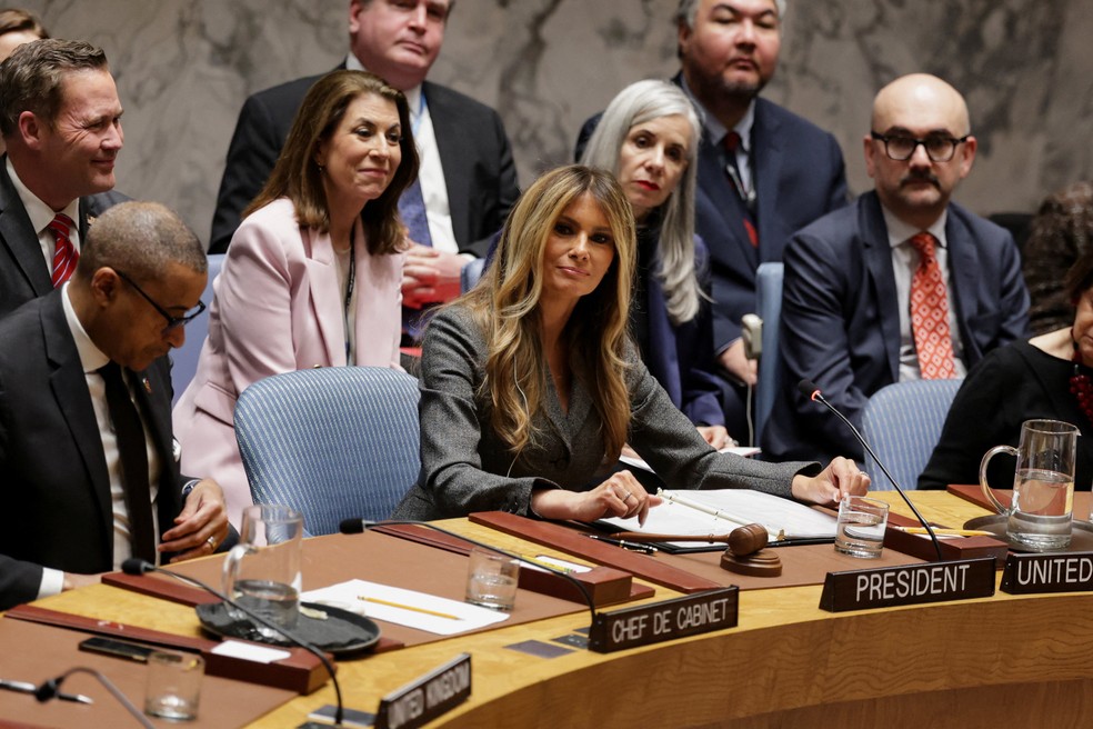 Primeira-dama dos EUA, Melania Trump, preside reunião do Conselho de Segurança da ONU — Foto: Jeenah Moon/Reuters