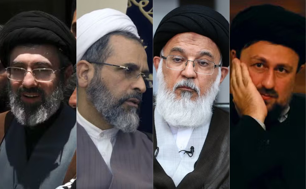 Principais aiatolás cotados para substituir Ali Khamenei no Irã — Foto: AP Photo/Vahid Salemi/File; Mostafa Meraji via Wikimedia Commons; Wikimedia Commons; Dinuka Liyanawatte/Reuters/Arquivo