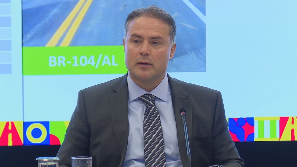 Ministro dos Transportes, Renan Filho, durante uma coletiva de imprensa. — Foto: TV Globo/Reprodução