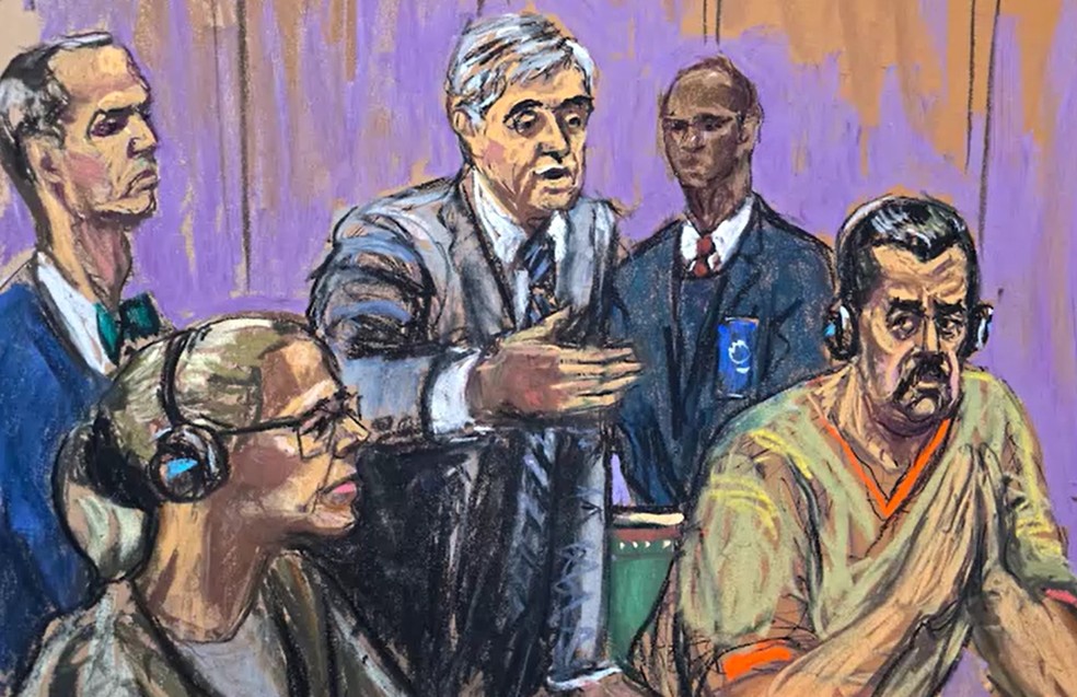 Esboço de Maduro no tribunal — Foto: Reuters/Esboços de Jane Rosenberg