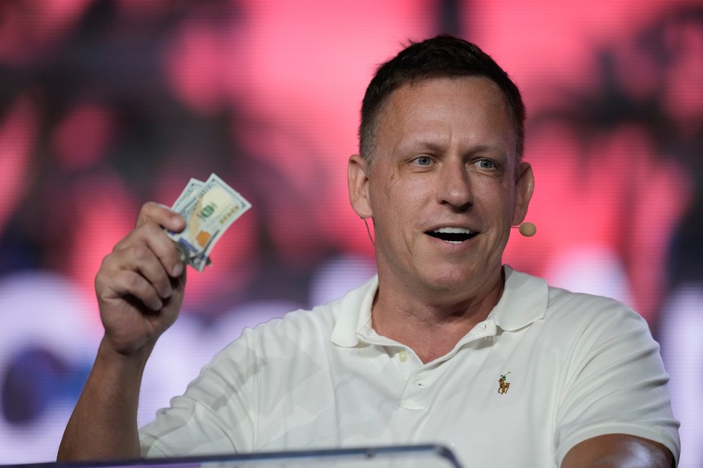 Peter Thiel na Conferência Bitcoin, em 7 de abril de 2022, em Miami Beach, Flórida. — Foto: AP Photo/Rebecca Blackwell, Arquivo