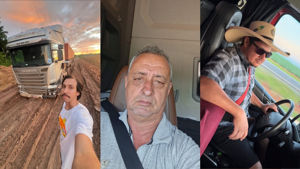 Da esquerda para a direita, os caminhoneiros Renan Galina, Álvaro José Dancini e Jefferson Bezerra — Foto: Arquivo pessoal