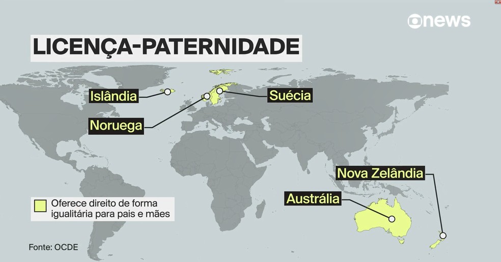 Os países que oferecem direito igualitário para pais e mães — Foto: GloboNews