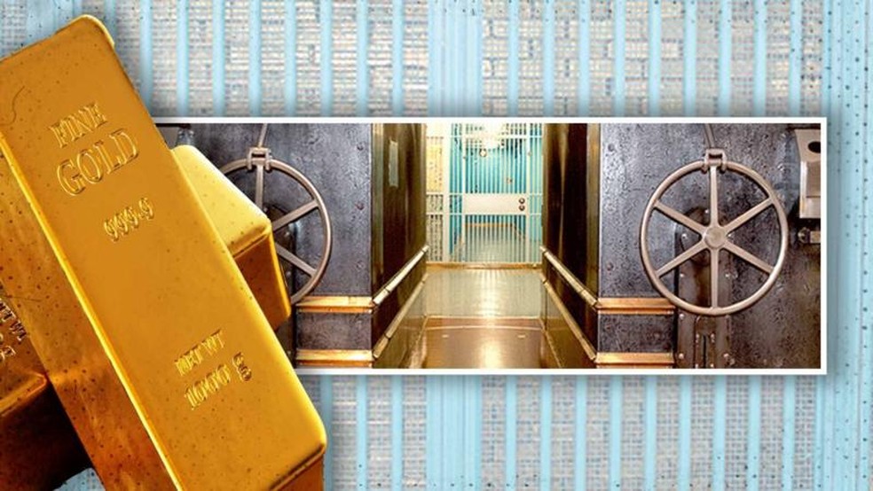 O cofre nos EUA que guarda toneladas de barras de ouro de vários países – e por que europeus querem tirá-las de lá. — Foto: Fotos: New York Fed | Montagem: Caroline Souza via BBC