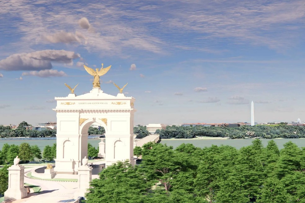 Trump quer construir um arco de 76 metros em Washington — Foto: Comissão das Belas Artes